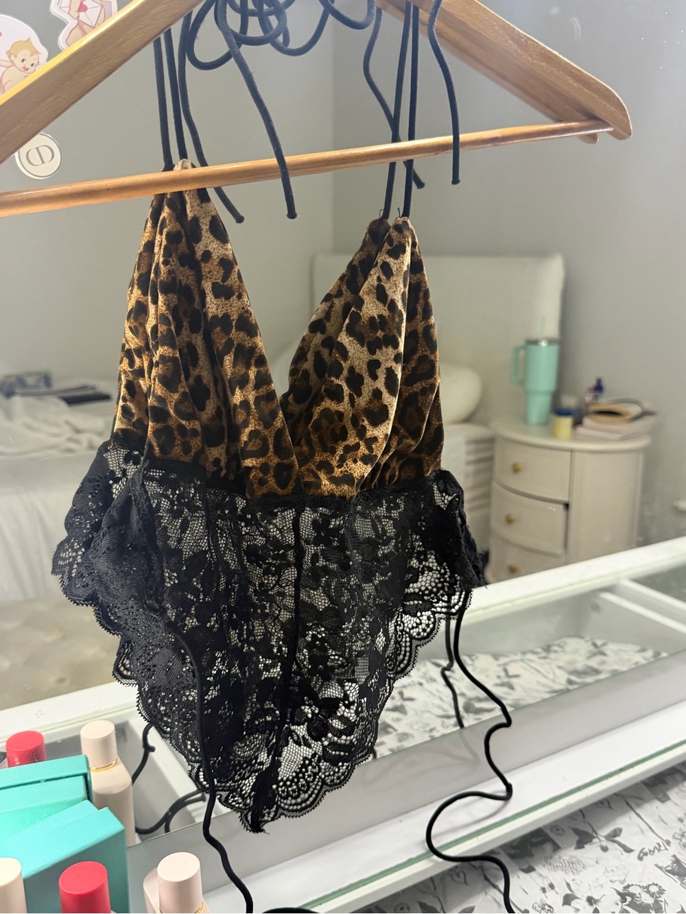 Leopard print black lace going out top